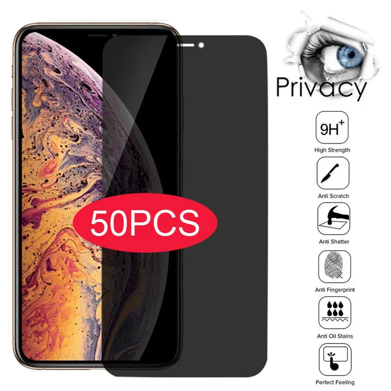 

50PCS Privacy Screen Protectors For iPhone 13 12 Pro Max 11 Pro XS MAX XR Tempered Glass For iPhone SE2020 7 8 Plus Anti-spy
