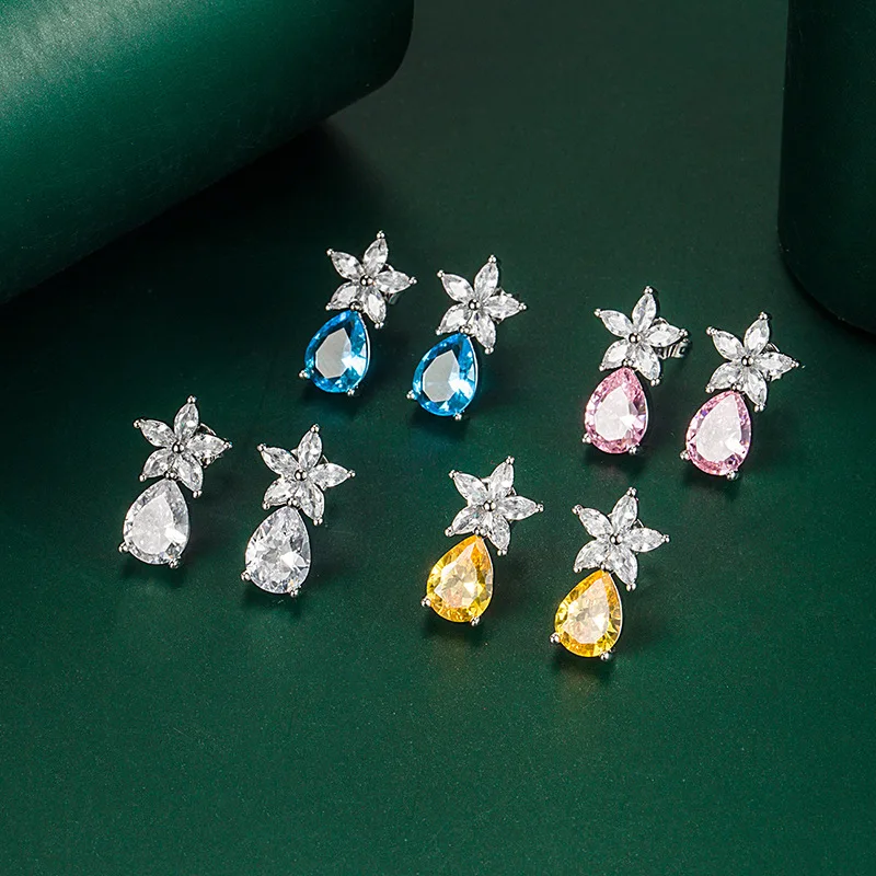 

Europe and The United States New Imitation Moissanite Drop Earrings Fashion High-end Earrings Flower Ear Jewelry Wholesale