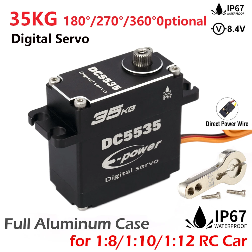 

DC5535 35kg Waterproof Digital Servo 180°/270°/360° Full Aluminum Case Stainless Steel Gear High Torque for 1/8 1/10 RC Car