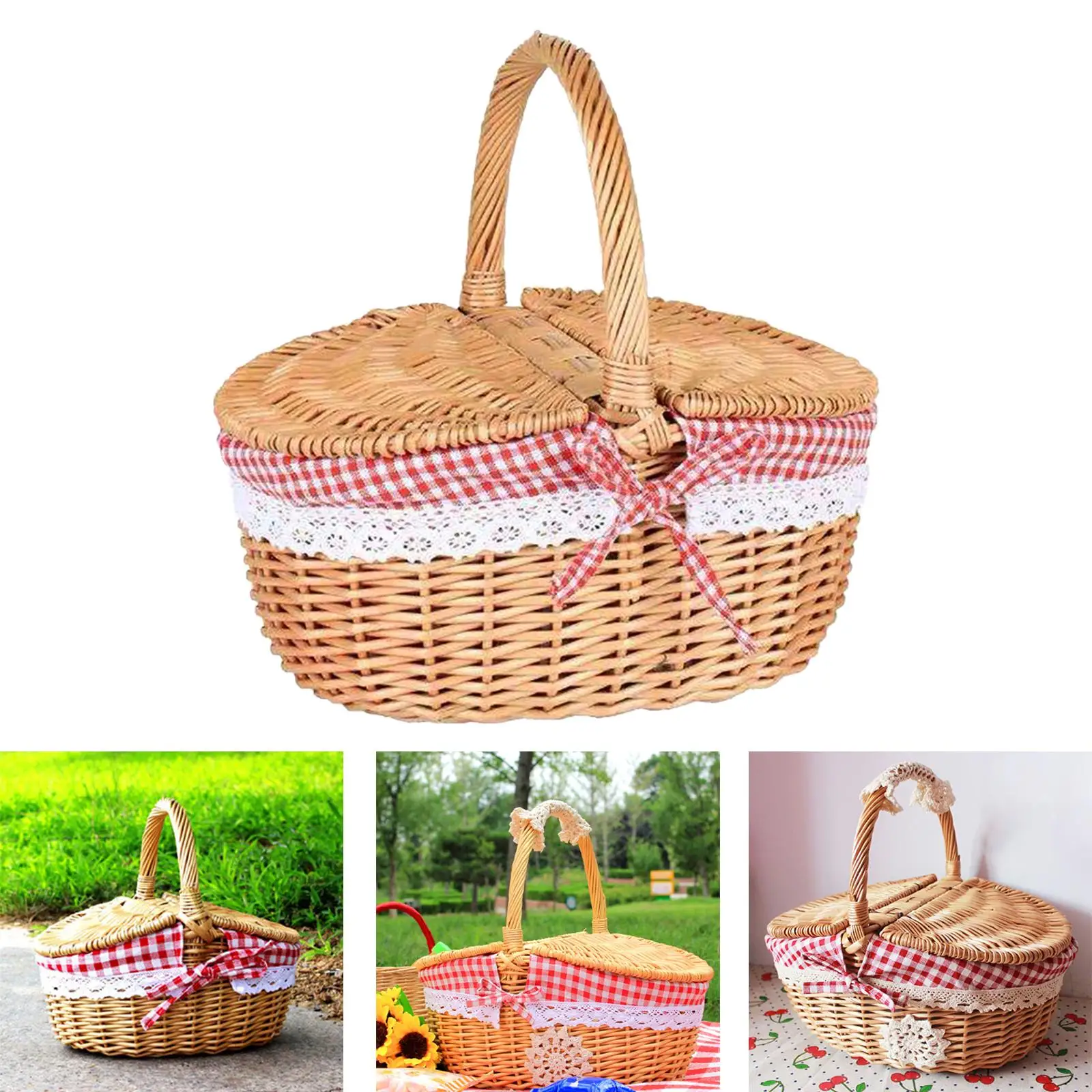 

Плетеная корзина для пикника ручной работы с крышкой и ручкой