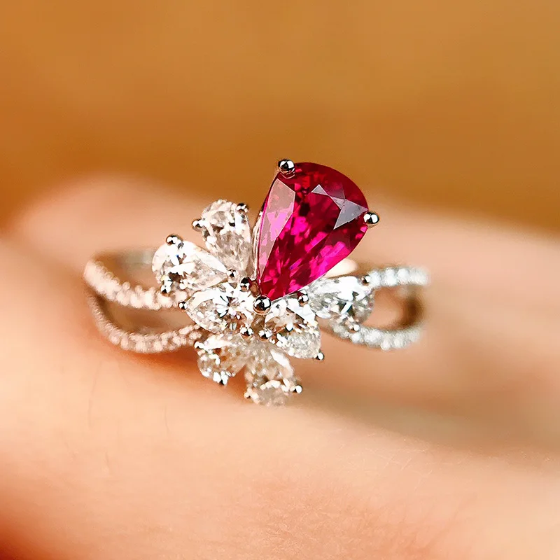 

Real 14K White Gold Natural Ruby Gemstone Ring for Women Fine Anillos De Wedding Bands Origin Ruby Gemstone Ring Females Box