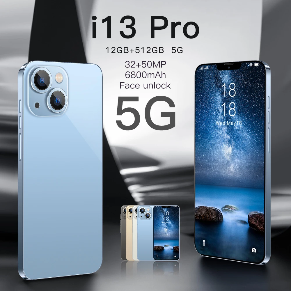 

i13pro 6.7Inch Fullscreen Dimensity 810 CPU 12+512GB 1440*3200 5G Smartphone Unlocked 6800mAH Android GlobalVersion Mobile Phone