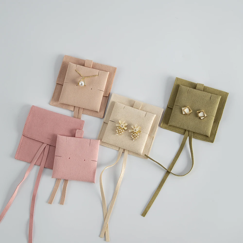 Travel Jewelry Pouches Best Gift for Women Suede Microfiber Drawstring Packaging Bag With Insert Card Necklace Organizer Bags