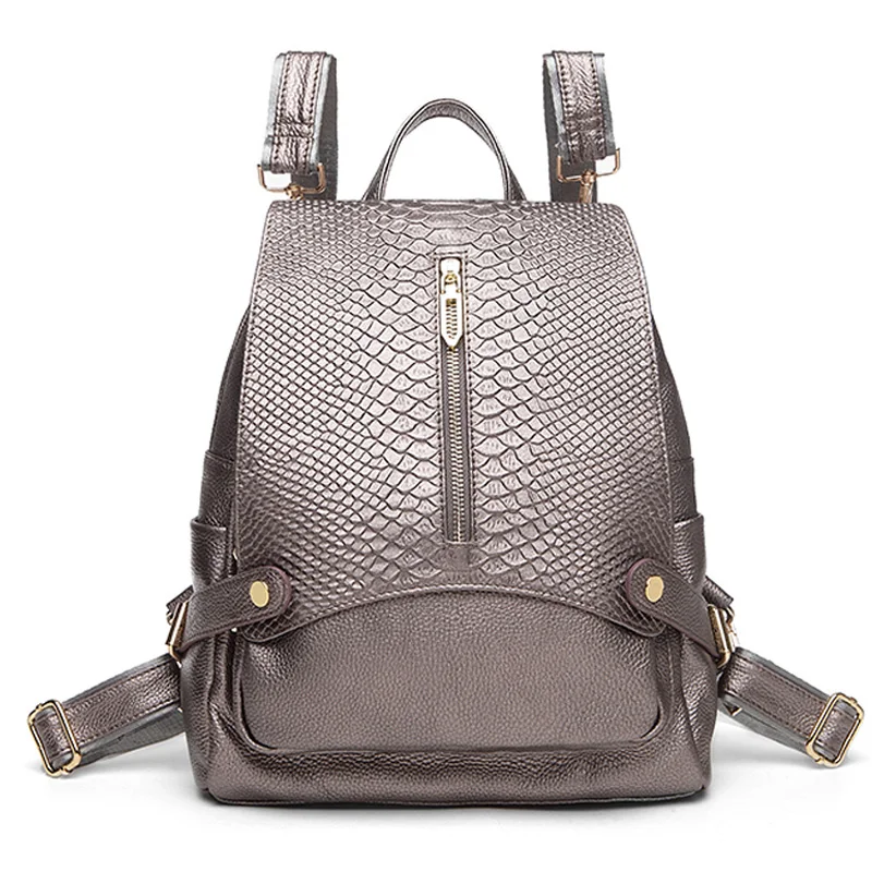 2022 Snake Pattern Cowhide Leather Women Backpack Teenager Girl High School Bag 13inch Laptop Bagpack Anti-theft Travel bag