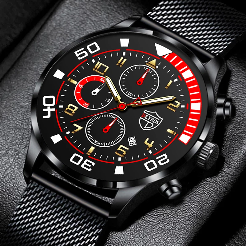 Fashion Mens Watches Luxury Men Stainless Steel Mesh Belt Quartz Wrist Watch Luminous Clock Male Business Casual Leather Watch