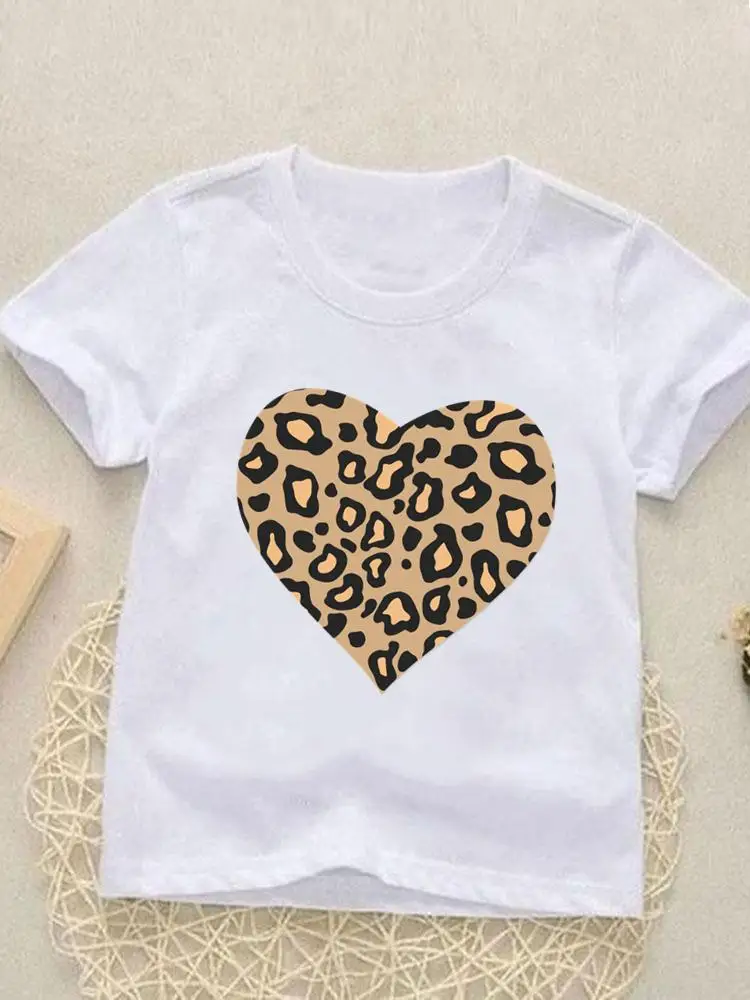 Kids Tees Tops Leopard 90s Love Heart Short Sleeve Fashion O-neck Girls Boys Summer Cartoon Outfits T-shirts Children Clothes
