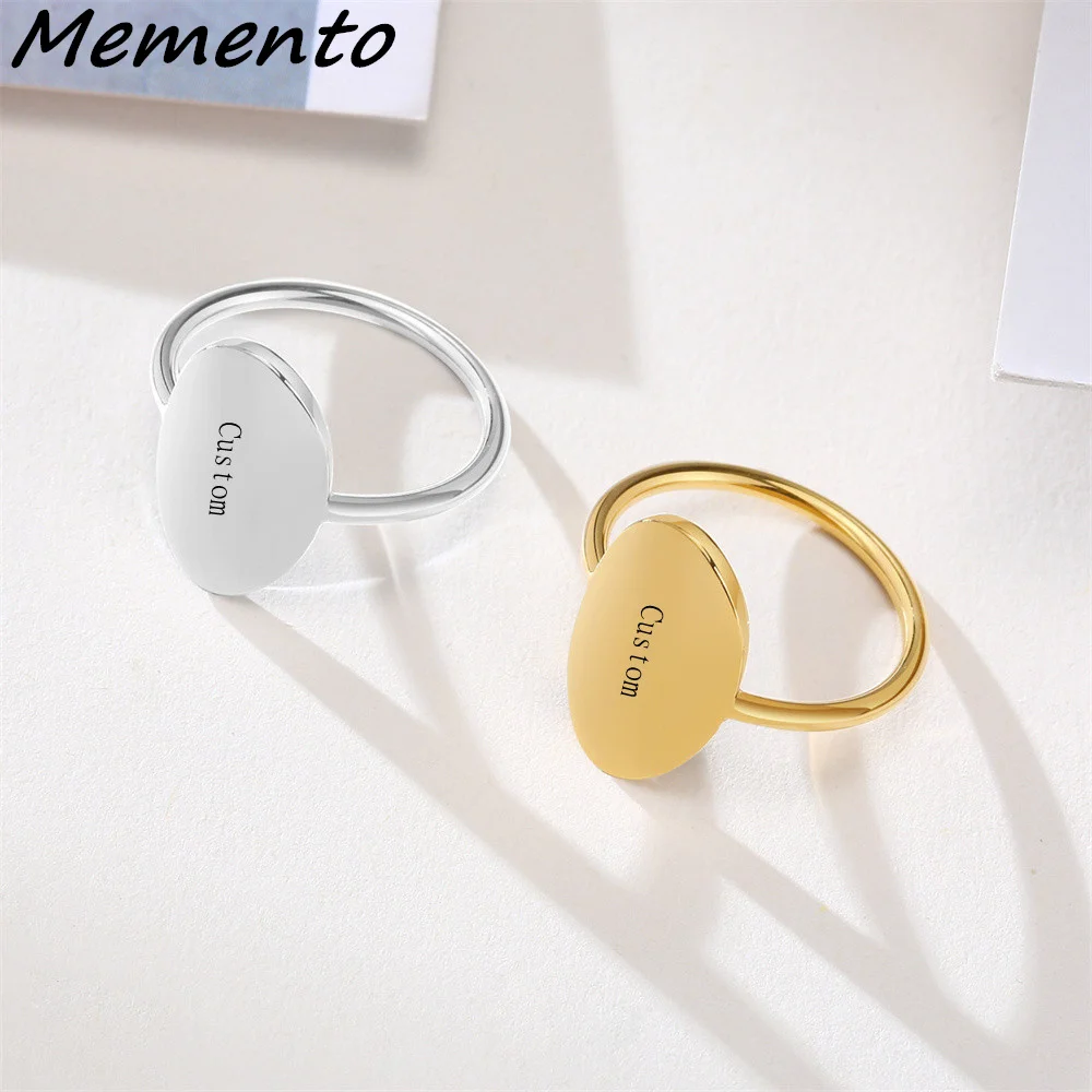 

Memento Custom Oval Name Ring Personalty Stainless Steel Smooth Couple Gold Rings Jewelry For Women Valentines Wedding Gift