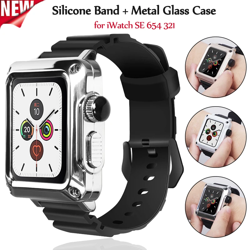 

Luxury Modification Kit Set Sport Silicone Band For Apple Watch 44MM 42MM Belt SE 6543 For iWatch 38MM 40MM Tempered Glass Cover