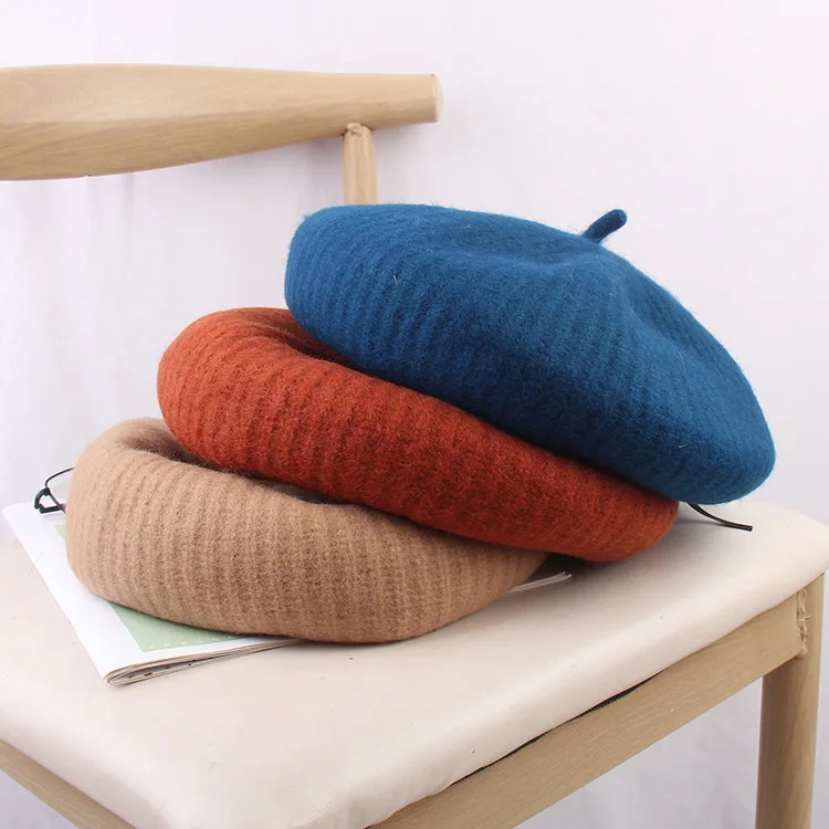 

Brand Quality Soft Warm Kniting Wool Beret Cap for Women Ivory Blue Green Yellow Red Autumn Painter Cap Girls Casual Wool Berets
