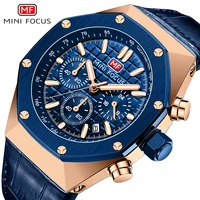 mini focus blue quartz watch for men chronograph luminous sport watches fashion genuine leather strap calendar relogio masculino