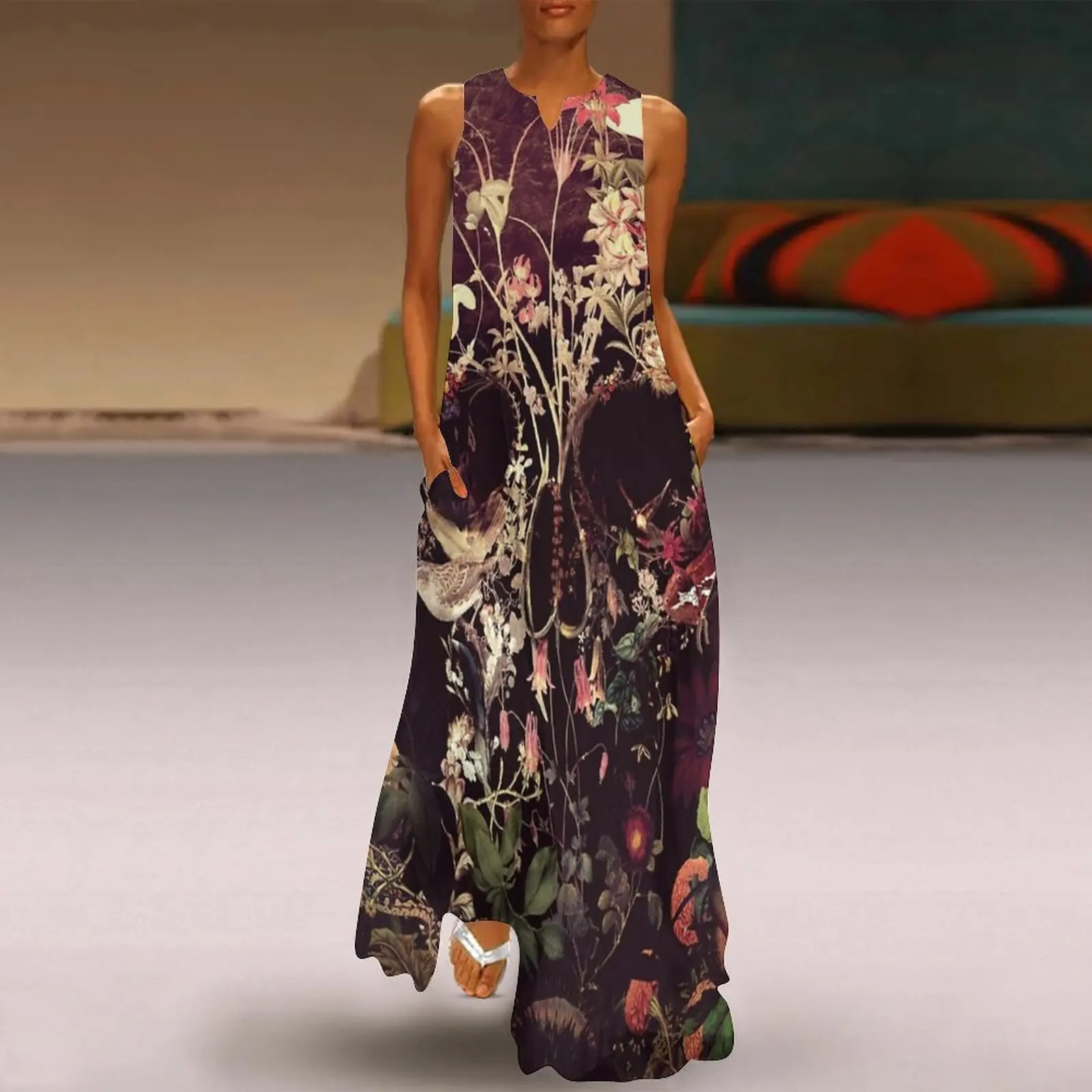 

Женское длинное платье в стиле эмо, без рукавов