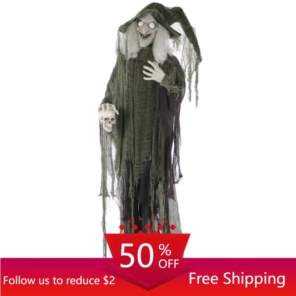 

Life-Size Animated Talking Witch Prop w/ Skull & Rotating Body, Battery-Operated, halloween decoration