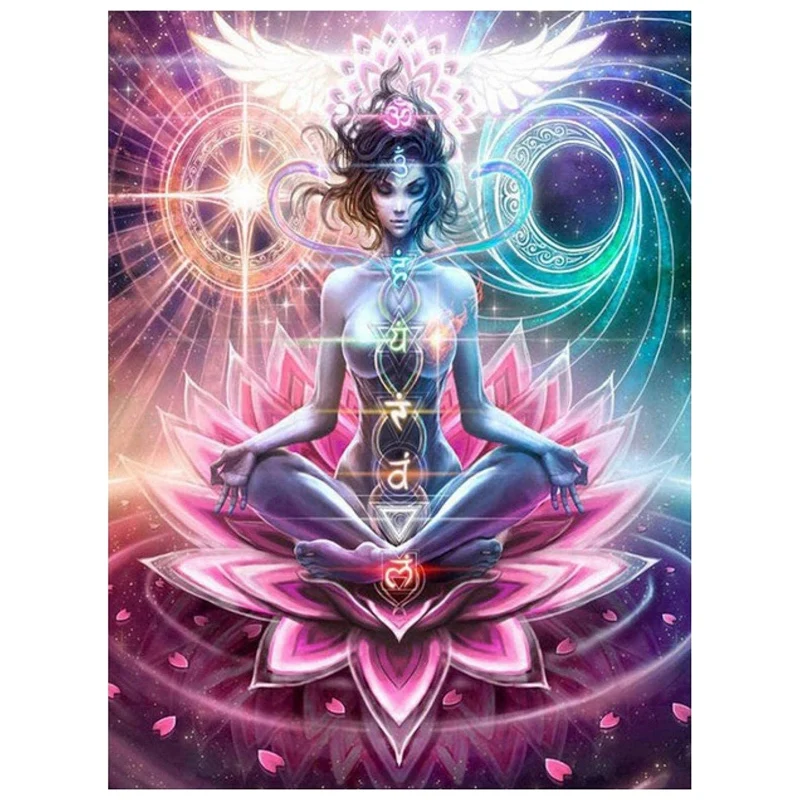 

Rhinestones Diamond Paintings Full Round Drills Picture Lotus Buddha Paint By Numbers Cross-Stitch Kits Embroidery