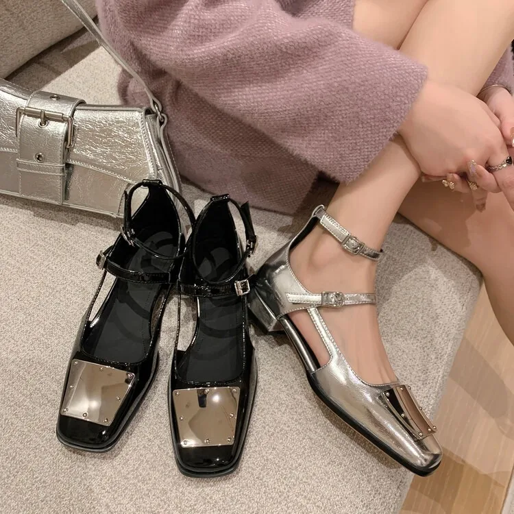 

sping summer Women Mary Jane Shoes Chunky Heels Shoes Woman Luxury Designer Double Buckles Pumps British style Vintage shoes