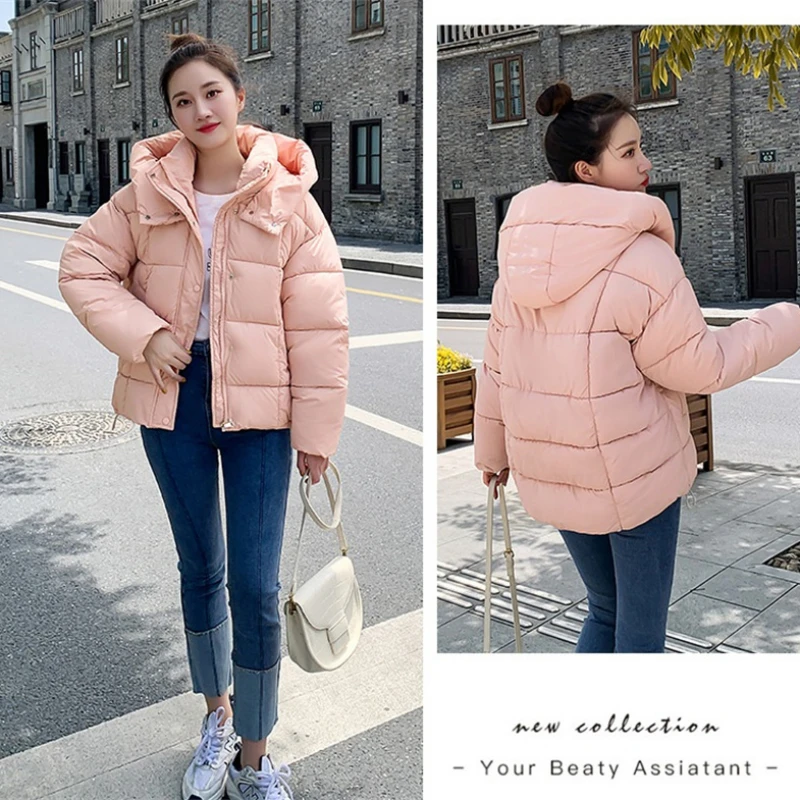 2023 Women New Winter Parkas Cotton-padded Coat  Short  Loose Hooded Overcoat Thicken Bread Clothes Warm Coats Solid
