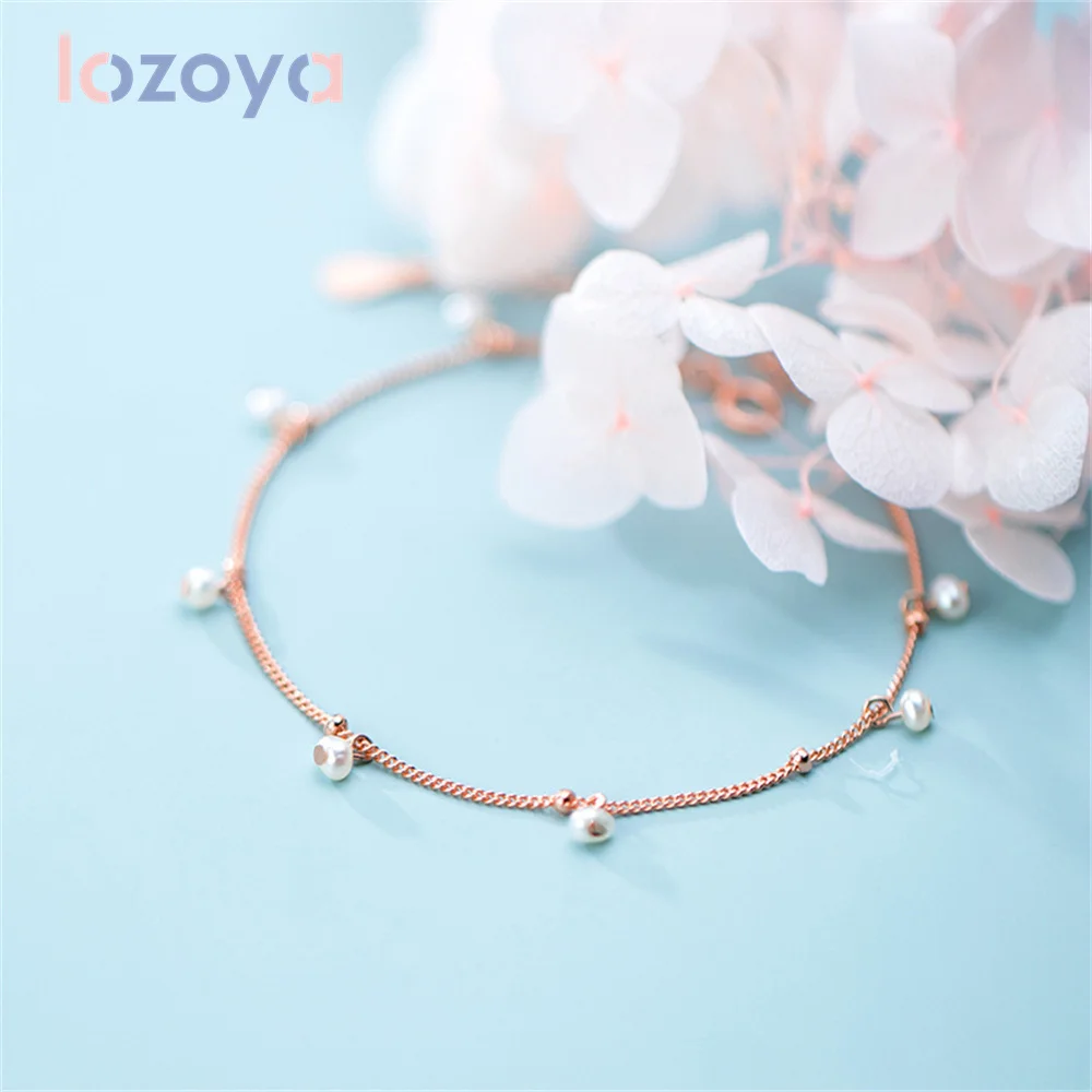 

Женский браслет из серебра 925 пробы LOZOYA, изысканное ювелирное изделие с кубическим цирконием, цепочка с жемчугом, простое Очаровательное ук...