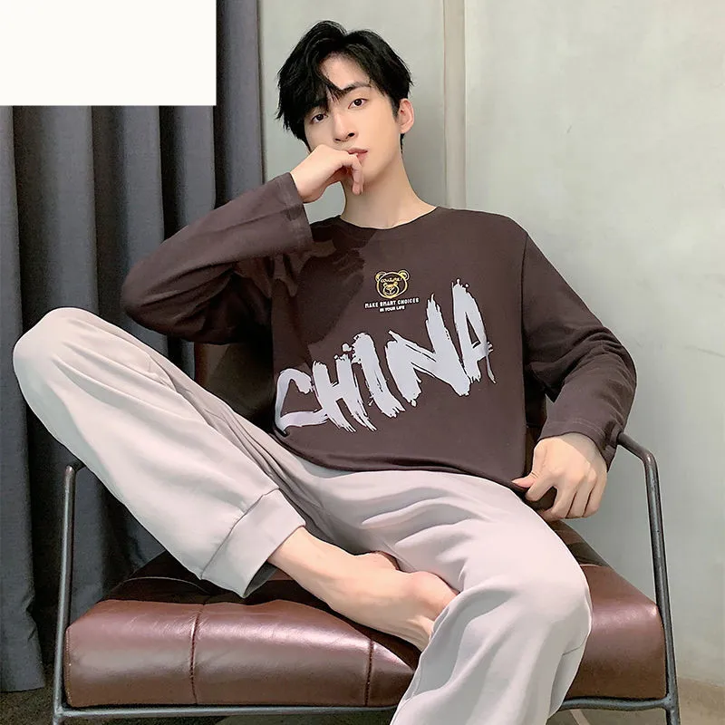 L-5XL Pajamas Men's Spring Autumn Cotton Casual Long Sleeve Pants Pijamas Two Piece Korean Loose Sleepwear Home Clothing Suit