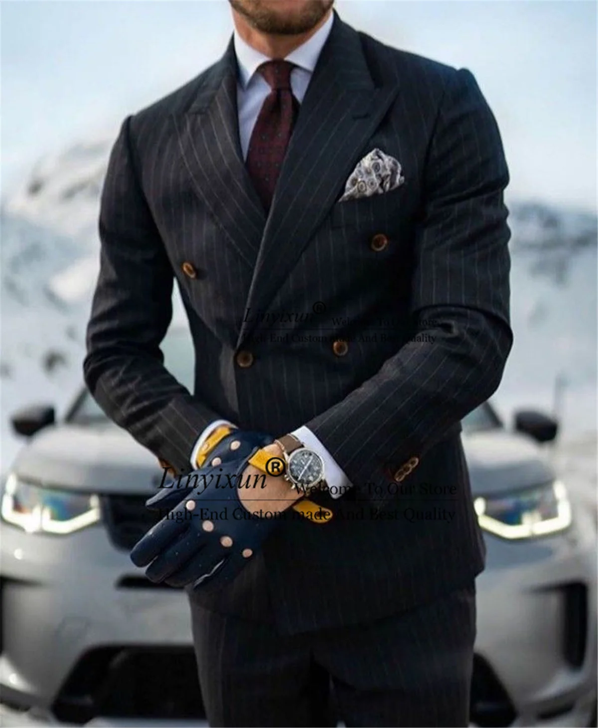 

Строгие темно-серые полосатые мужские костюмы, двубортные Свадебные смокинги для жениха, деловой мужской блейзер для выпускного вечера, комплект из 2 предметов, пиджак и брюки