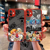 one piece luffy zoro logo splicing phone case for iphone 13 12 11 pro mini max xs x 8 7 plus se 2020 xr matte transparent red