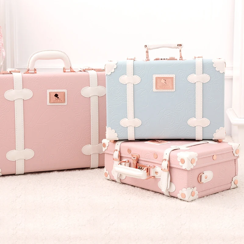 13 inch New Vintage Floral Rolling Luggage sets  Women Cute Trolley Suitcase Travel Bag Carry ons with Universal Wheels