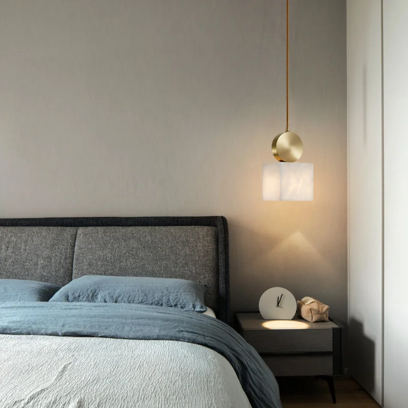 

Светодиодная Подвесная лампа в скандинавском стиле, Простой Мраморный Светильник для спальни, прикроватного столика, бара, кафе, ресторана, медная, модная подвеска светильник