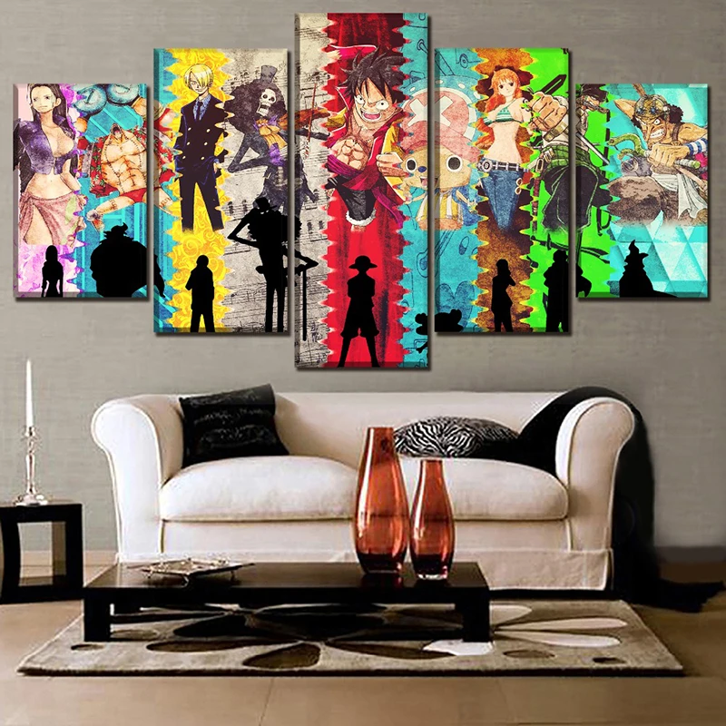 

5PCS/Set Anime One Piece Luffy Roronoa Zoro Figure Print Wall Posters Kids Bedroom Living Room Home Decoration Canvas Wall Paper
