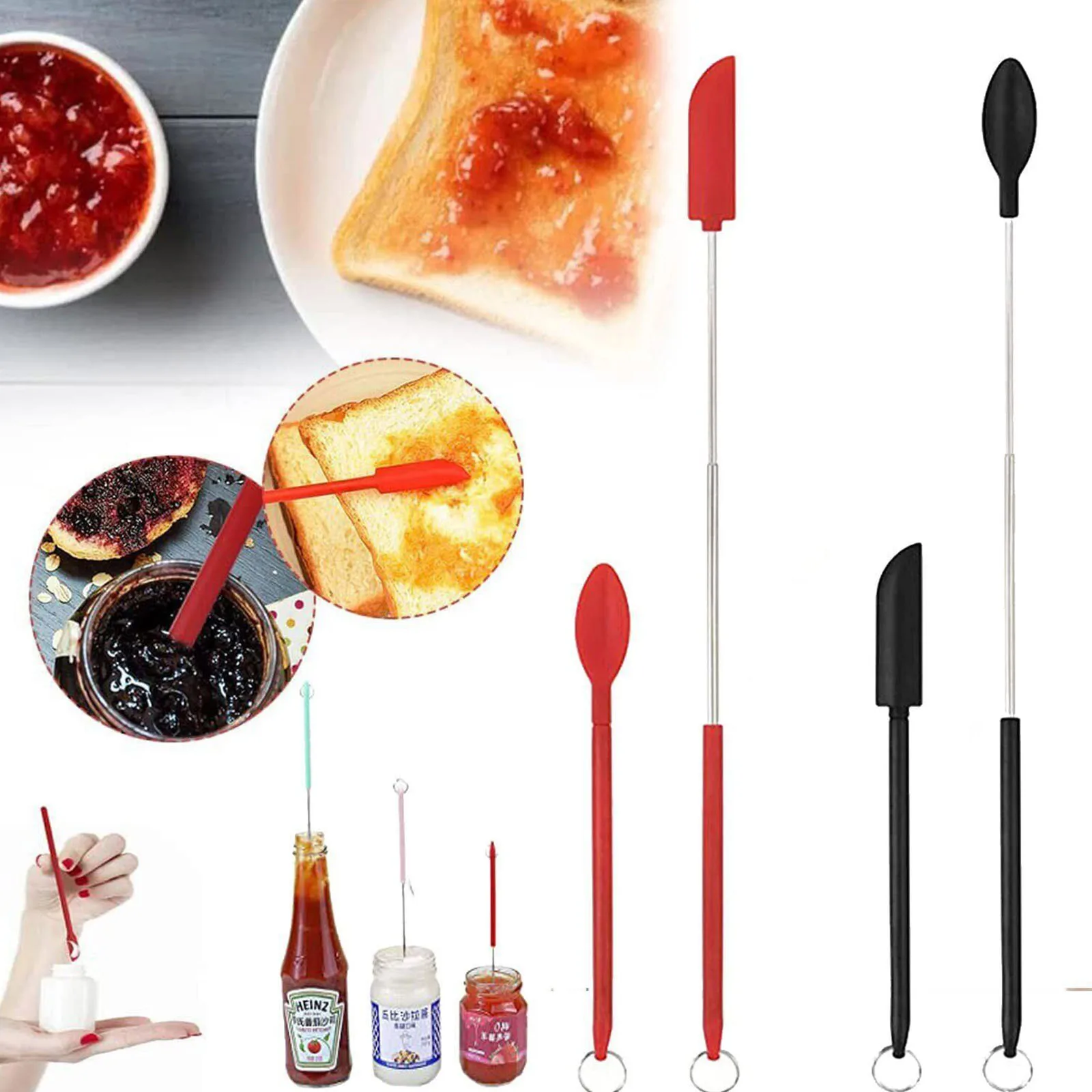 

Mini Silicone Spatula Jar Bottle Scraper Extendable Food Silica Long Handle Cosmetics Spoon Deep Bottle Scraper Kitchen Gadgets