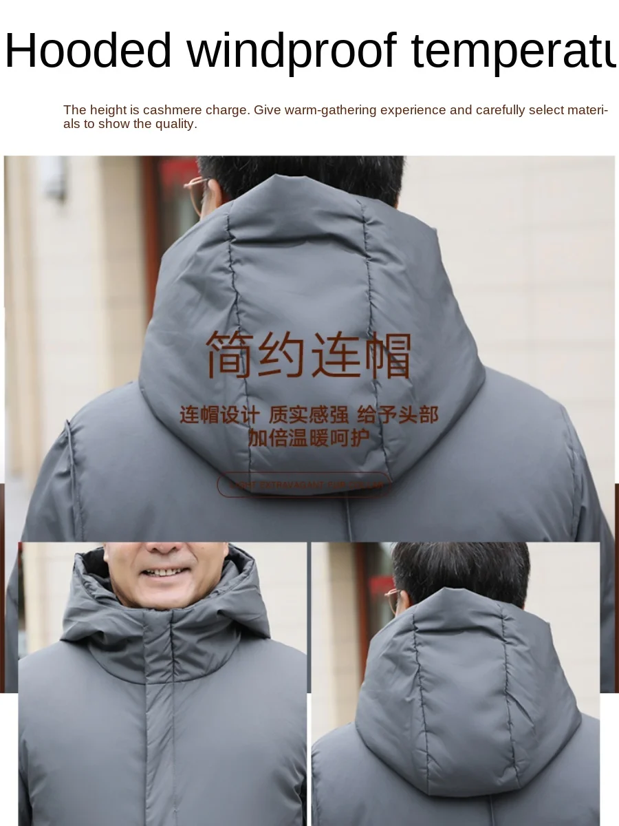Long white duck down jacket men's down jacket Warm winter wear for the elderly long sleeve down jacket parkas men's coat
