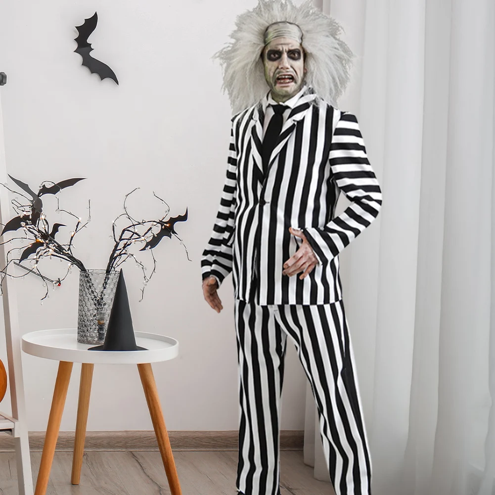 Мужской Черно-белый Полосатый Костюм Жука-сока С Костюмом-рубашкой