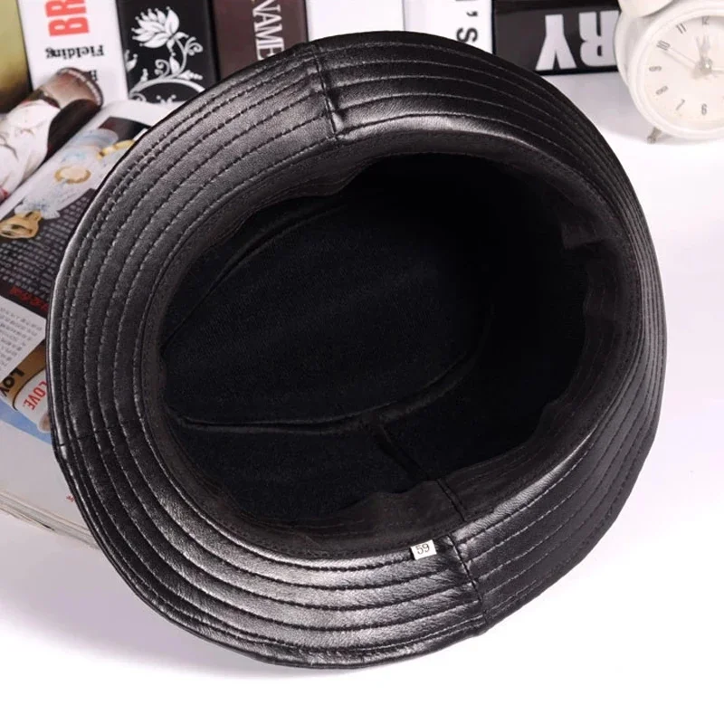 Мужские/женские шляпы из натуральной кожи с широкими полями 55-60 см