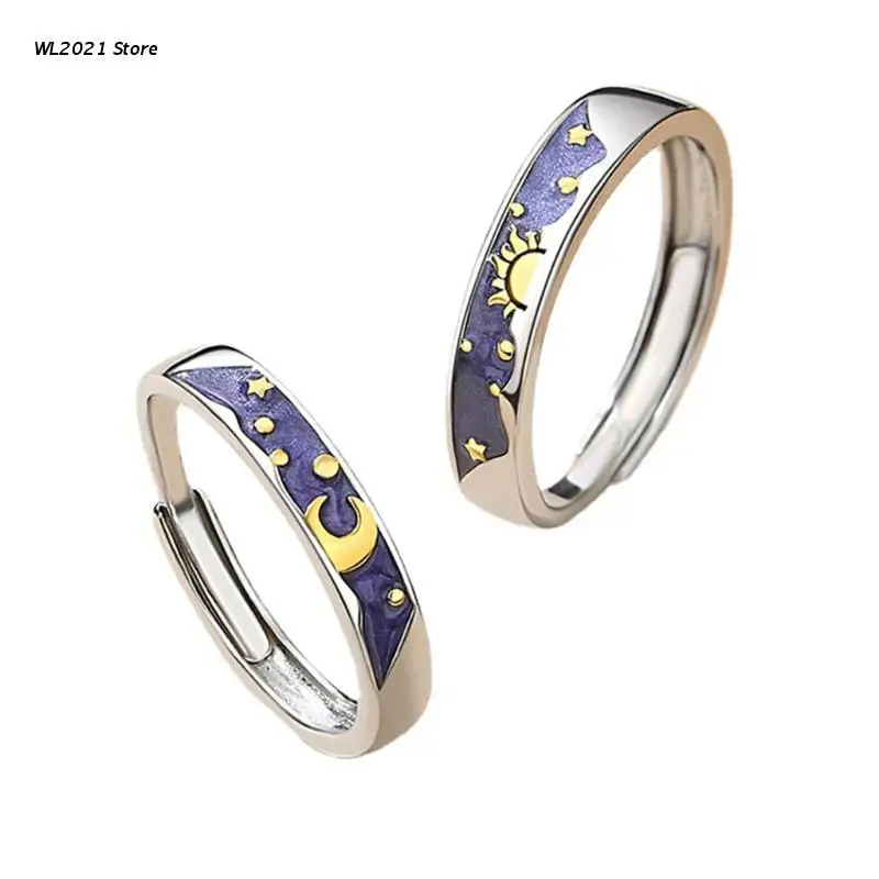 

Sun and Moon Promise Rings Engagement Wedding Rings Add Highlights to Outfit