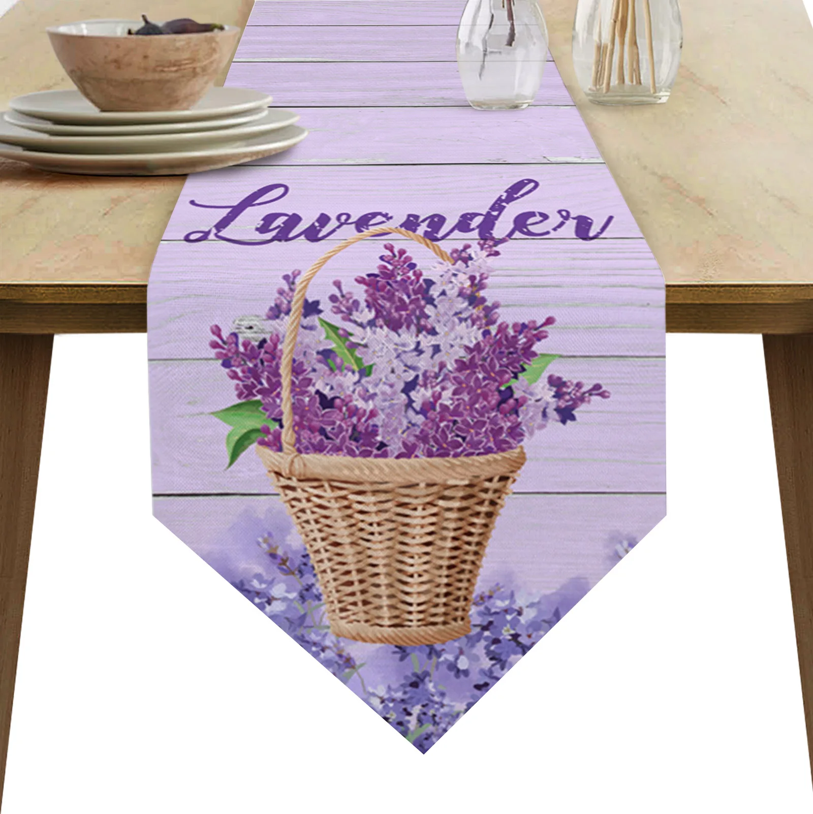 

Корзина с цветами лаванды, Настольная дорожка, праздничный кухонный обеденный стол, Декор, осень для улицы, дома, вечеринки