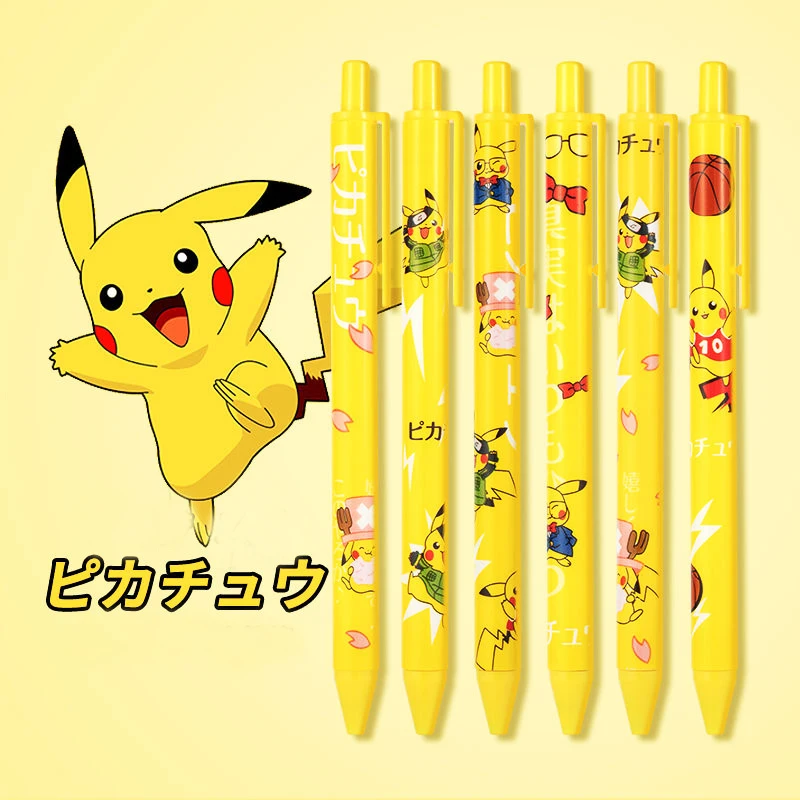 

6Pcs Pokemon Pikachu Roller Ball Pen Kawaii Cartoon Pocket Monster Students Stationery Cute 0.5Mm Press Game Fans Kis Gifts Toy