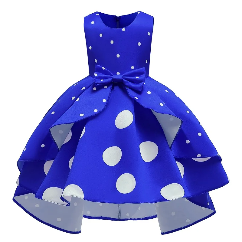 

2-10 Years Old Kids Clothes Summer New Year Red Children's Tail Dress Girls Wave Retro Princess Dress Baby Party Evening Dress