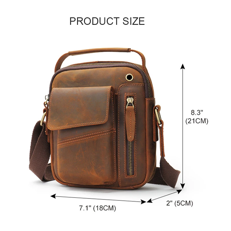 Vintage Men's Crazy Horse Leather shoulder bag phone bag handbag Crossbody Bag 6059