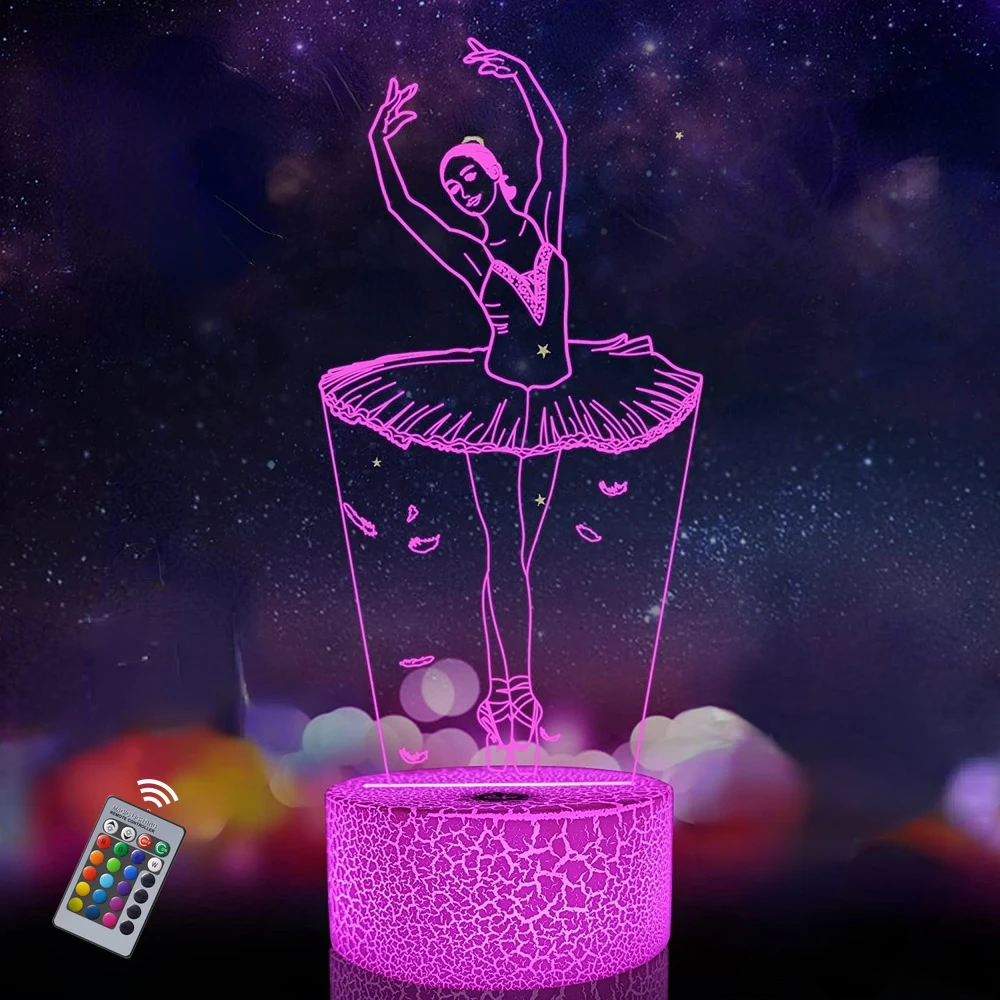 

Ballet Dancing 3D Illusion Lamp Kids Night Light with Remote Control 16 Colors Changing Birthday Valentines Gifts Bedroom Decor