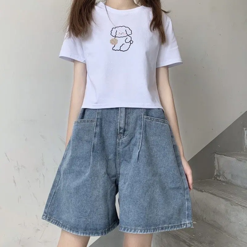 

Shorts Women Loose Denim High Waist Flare Trousers Knee-length Harajuku Female High Street Cool Girls All-match Summer Vintage