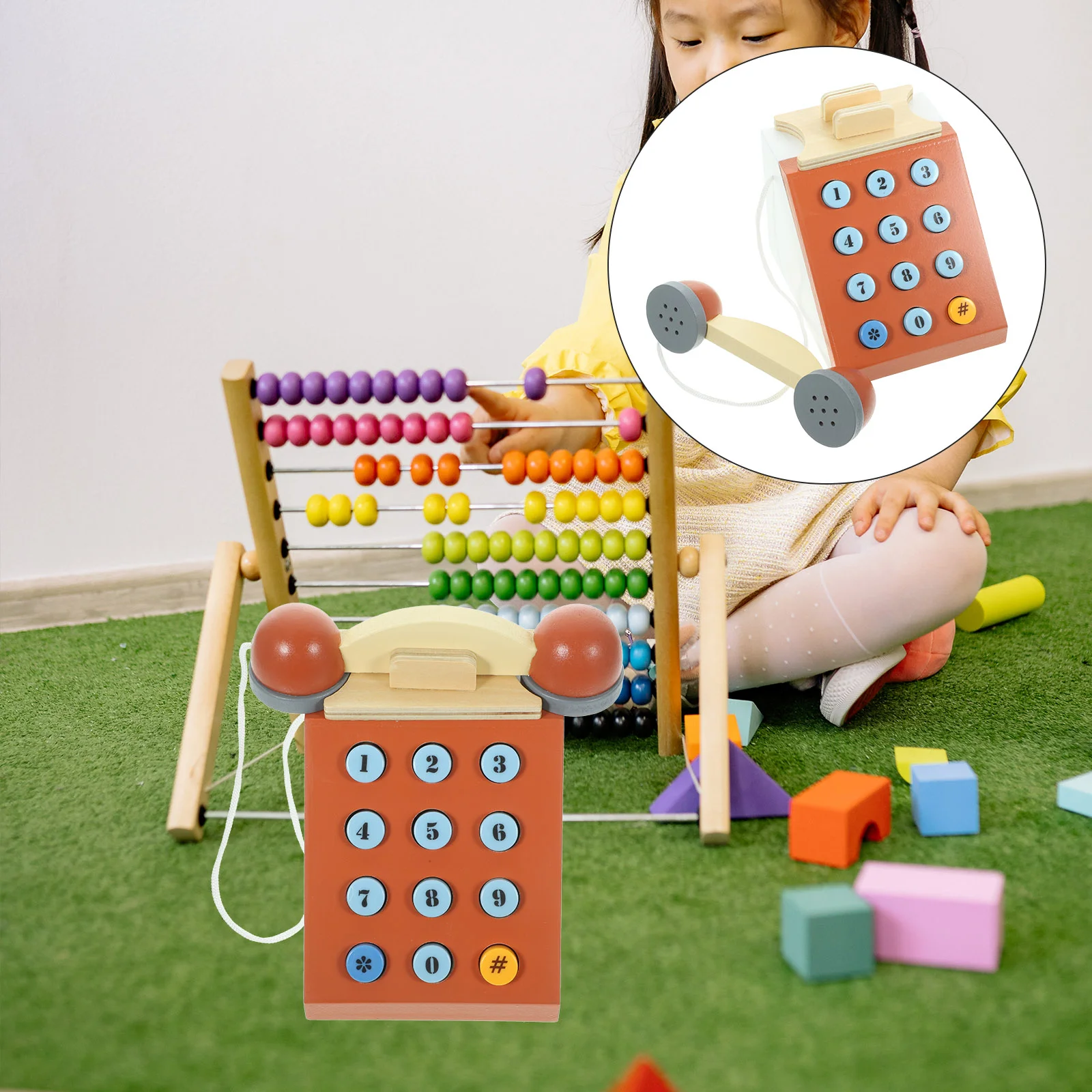 

Toys Telephone Photo Props Plaything Early Educational Number Wooden Model Baby Vintage Small