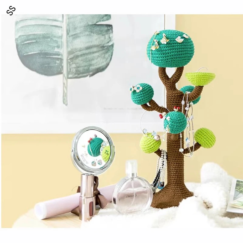 New Fashion DIY Finished Pure Handmade Cotton Knitted Tree Design Jewelry Storage Shown Display for Women