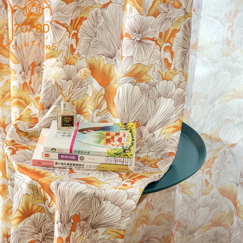 American Country Pastoral Flower and Plant Printing Window Screen Curtains for Living Room Bedroom Finished Product