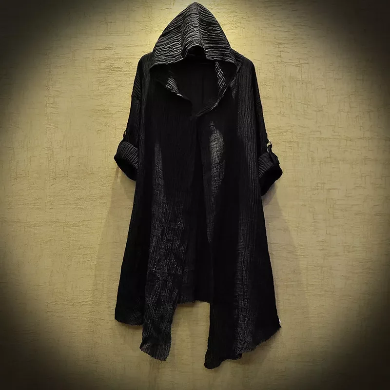 

NEW IN Linen cloak Thin Trench Men Gothic long coat Stranger things mysterious Dustcoat Men Cardigan Spring summer jacket