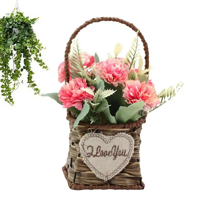 

Artificial Flowers Basket Decorative Carnation Arrangement Mother’s Day Gift For Mom Wife Grandmother Office Apartment Home