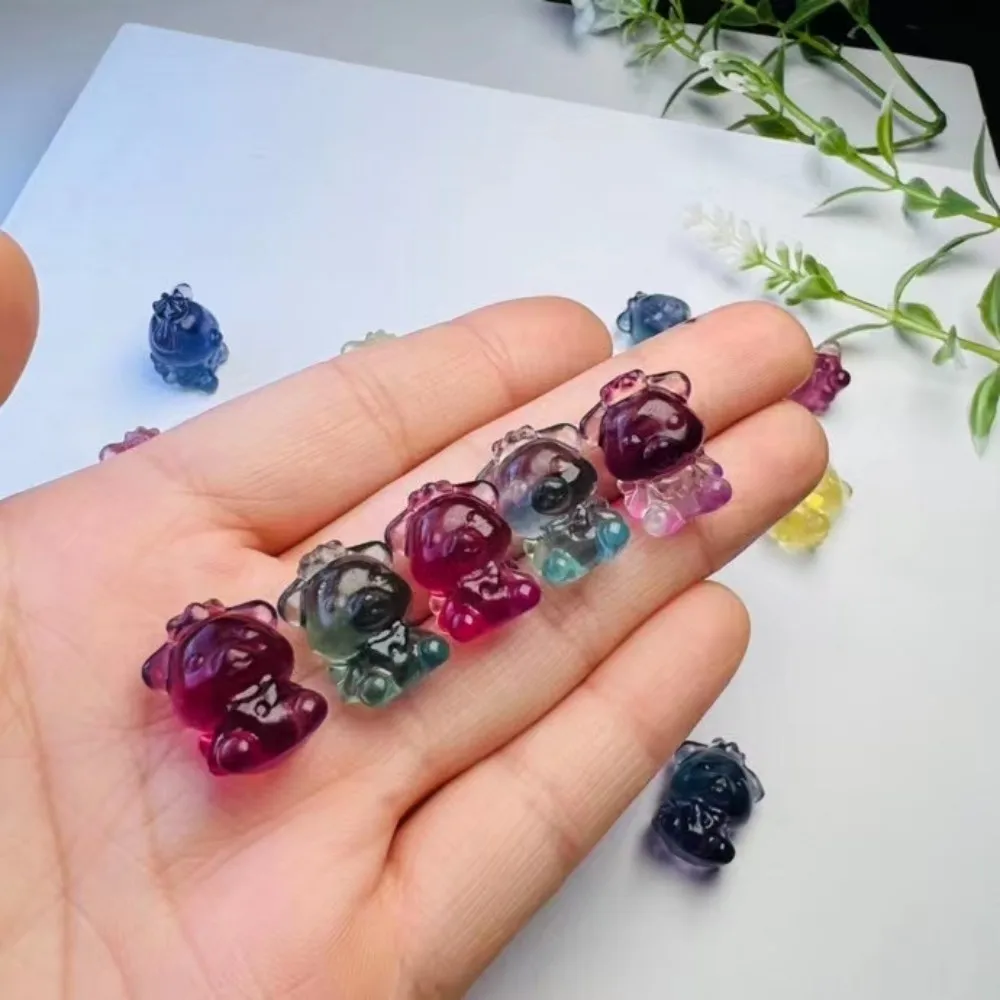 

1pc Mini Rainbow Fluorite Crown Bear Carvings Statue Figurine Miniatures Crystals Stone Healing Reiki Home Room Decor Animal