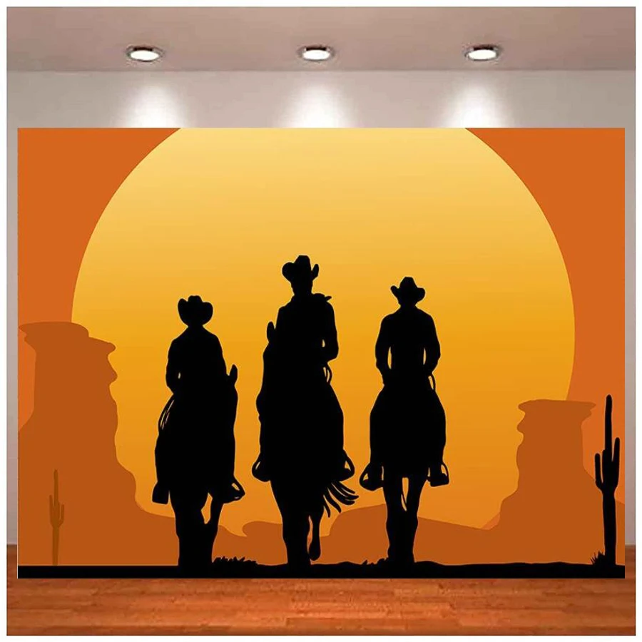 

Desert Sunset Photography Backdrop Wild West Cowboy Riding Background For Kids Children Birthday Party Baby Shower Decorating