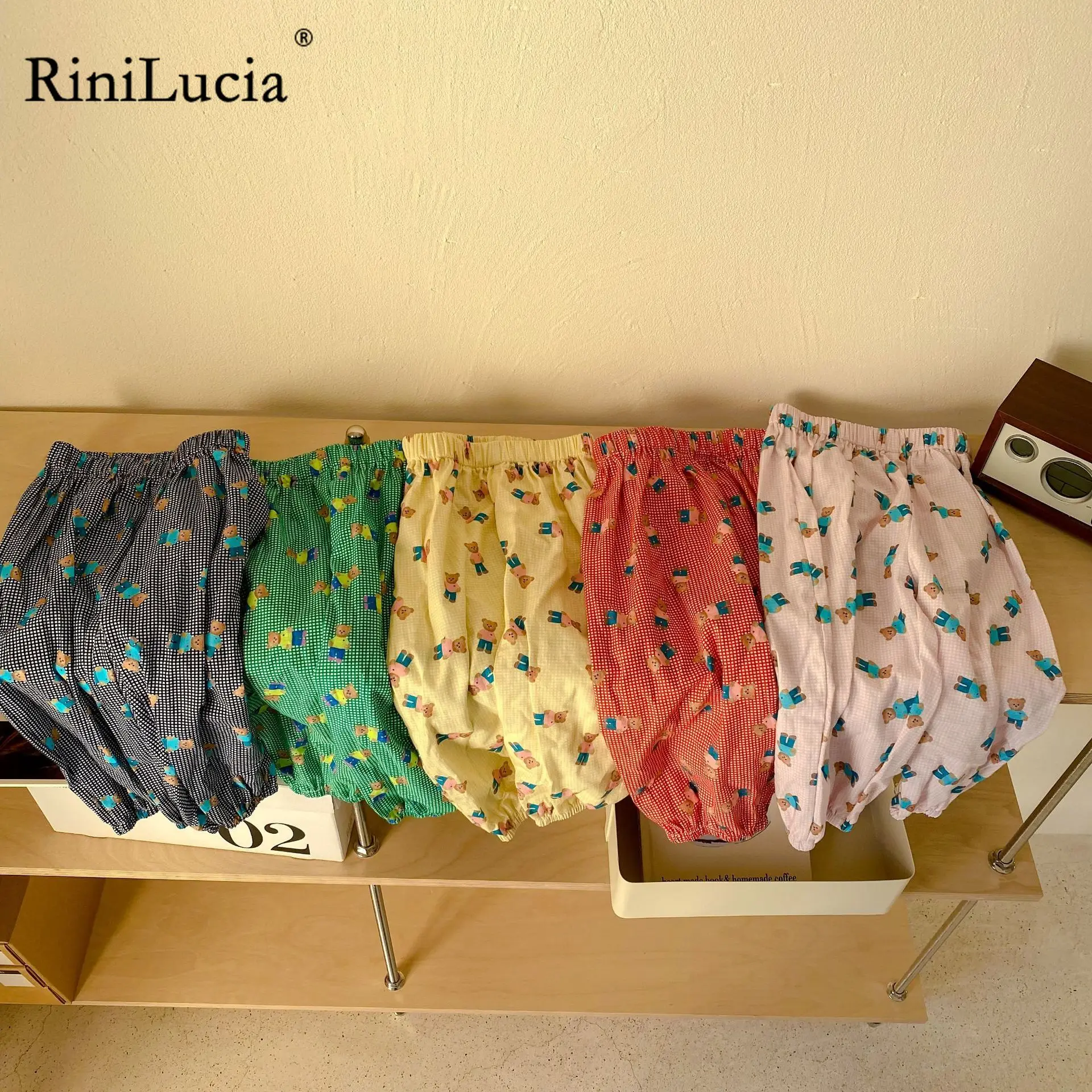 

RiniLucia Summer Baby Girls Trouser Cotton Soft Playful Cute Pattern Cartoon Print Infant Kid Linen Bloomers Toddler Girls Pants