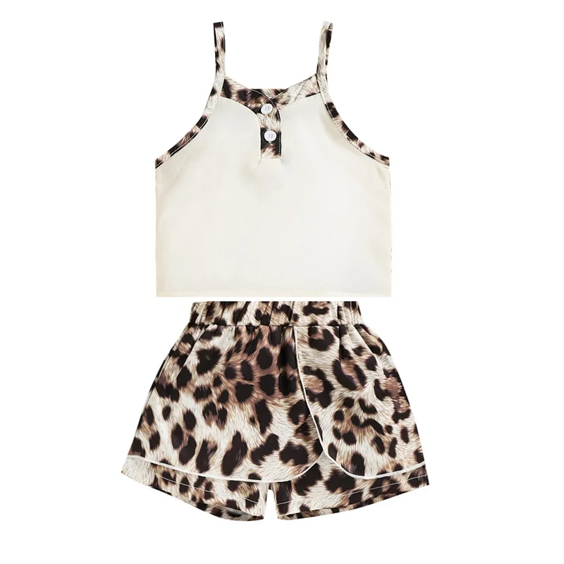 

2 Pcs Infant Kids Summer Outfits Toddler Girls Leopard Print Spaghetti Strap Camisole + Skirts Suit Casual Baby Clothes Set