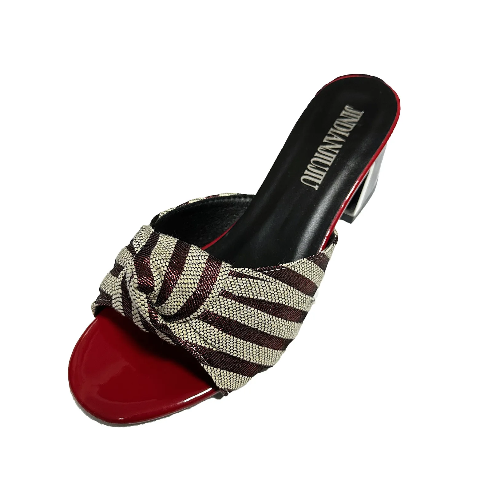 Red Butterfly-knot Square Heel Designer Slides PU Leather Slip On Summer Women Sandals Fashion Peep-Toe Non-Slip Office Slipper