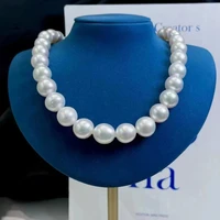 huge charming 1813 14mm natural south sea genuine white round pearl necklace free shipping for women jewelry necklace chains