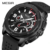 megir new black sport watches men luminous military watch silicone chronograph quartz wrist watch hot sell