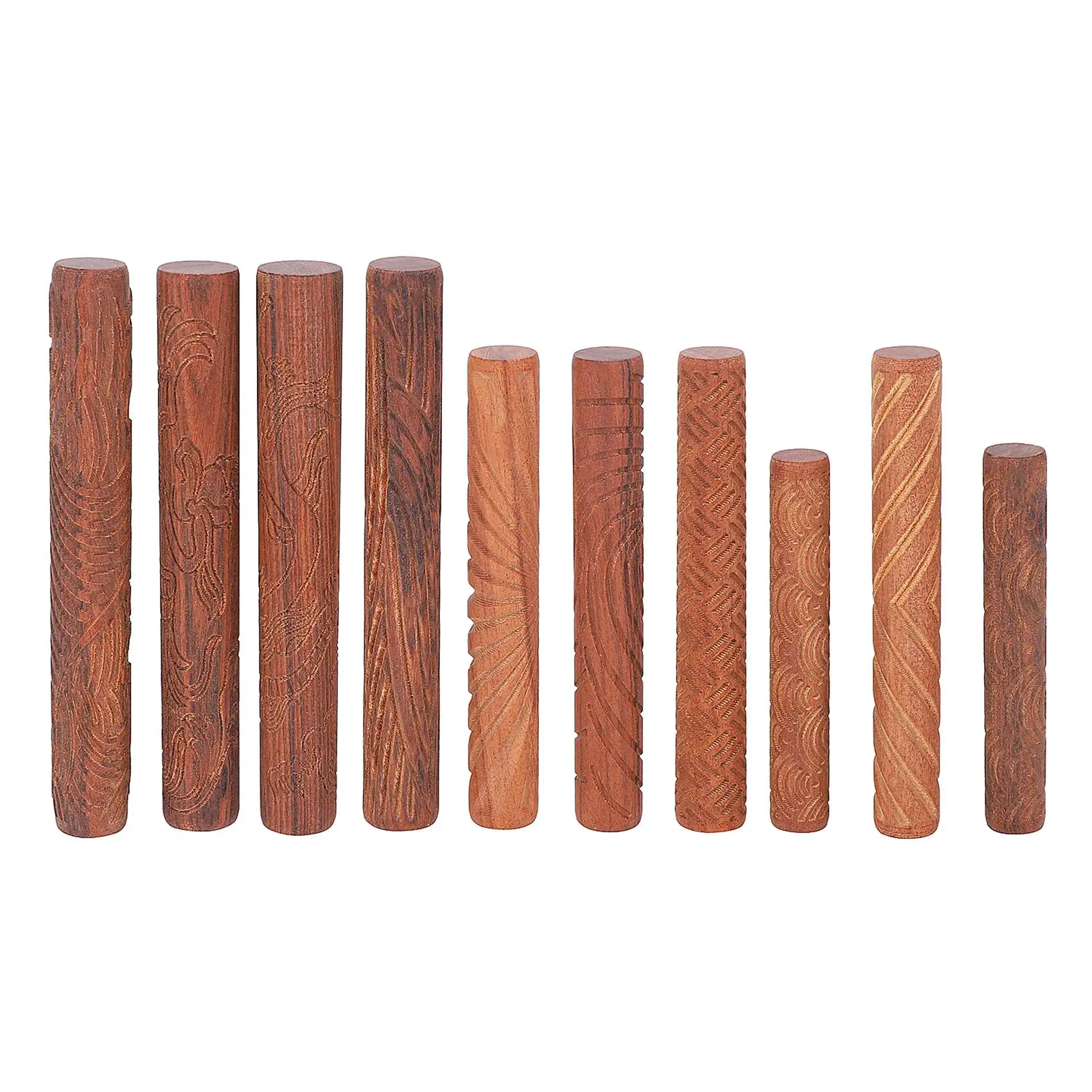 

Pottery Tools Wooden Handle Rollers Clay Modeling Pattern Rollers Kit Pottery Tools Set with Assorted Patterns 10Pcs